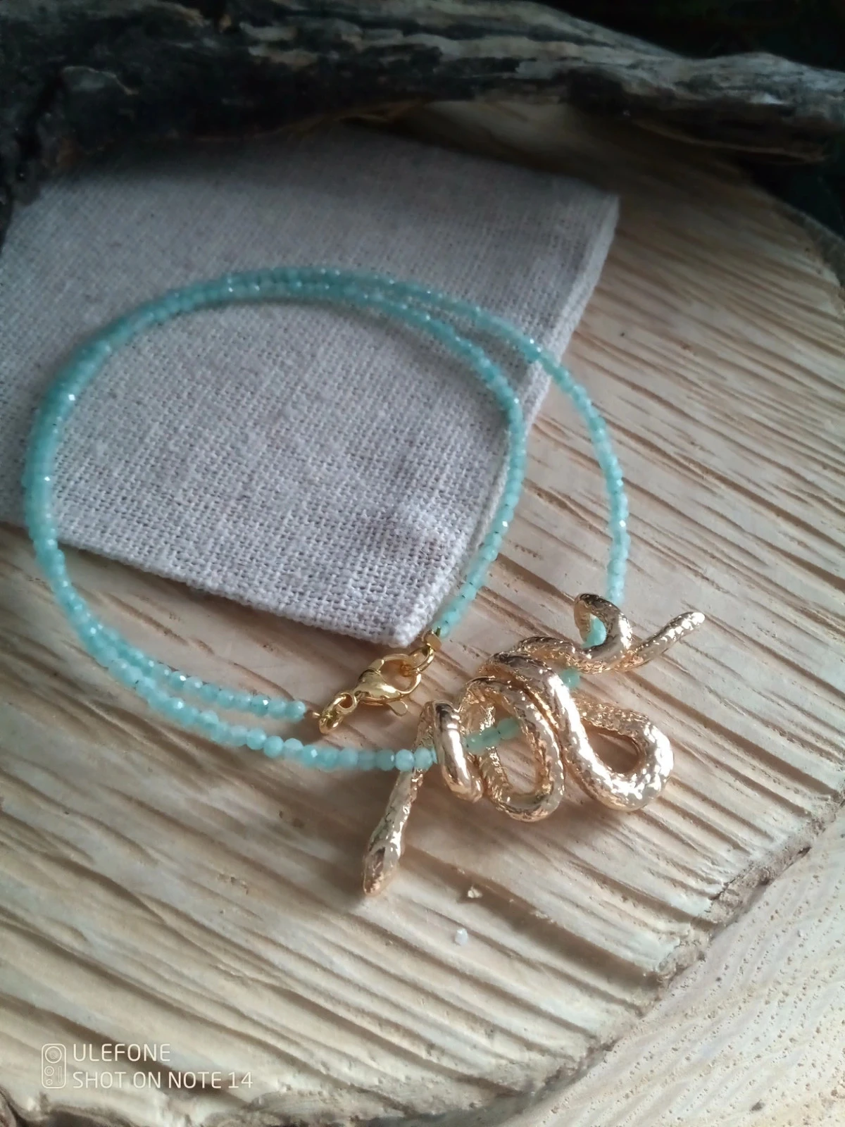 Collier pierres naturelles d'amazonite et serpent doré – photo 3